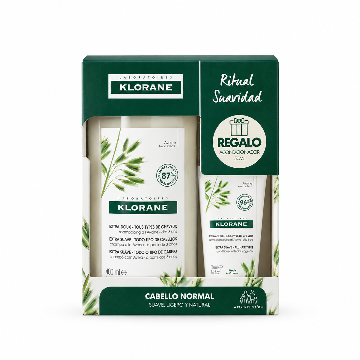 Klorane Ritual Suavidad Champú a la Avena 400 ml + Acondicionador 50 ml de regalo